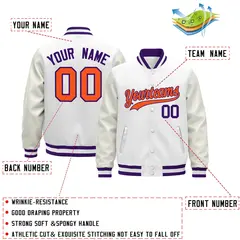 White Purple Varsity Jacket with Faux Leather Sleeves 2