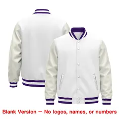 White Purple Varsity Jacket with Faux Leather Sleeves 6