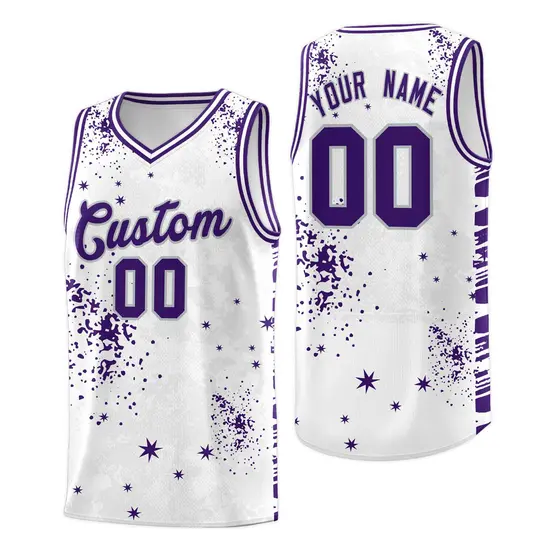 White Purple Vice Burst Graffiti Moisture-Wicking Basketball Jersey