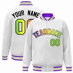 White Purple-White Gradient Varsity Letterman Bomber Jacket