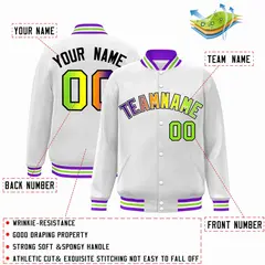 White Purple-White Gradient Varsity Letterman Bomber Jacket 2