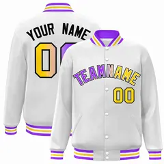 White Purple-White Gradient Varsity Letterman Bomber Jacket