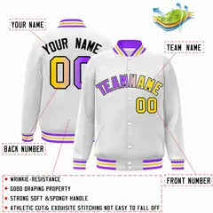 White Purple-White Gradient Varsity Letterman Bomber Jacket 2