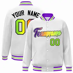 White Purple-White Gradient Varsity Letterman Bomber Jacket