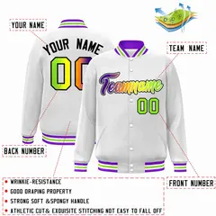 White Purple-White Gradient Varsity Letterman Bomber Jacket 2