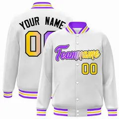 White Purple-White Gradient Varsity Letterman Bomber Jacket