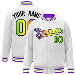 White Purple-White Gradient Varsity Letterman Bomber Jacket