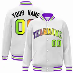 White Purple-White Gradient Varsity Letterman Bomber Jacket
