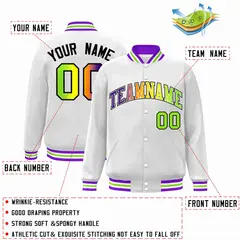 White Purple-White Gradient Varsity Letterman Bomber Jacket 2