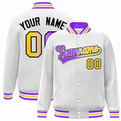 White Purple-White Gradient Varsity Letterman Bomber Jacket