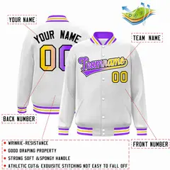 White Purple-White Gradient Varsity Letterman Bomber Jacket 2