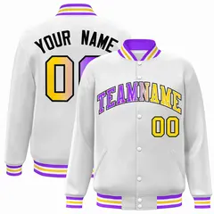 White Purple-White Gradient Varsity Letterman Bomber Jacket
