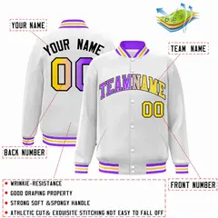 White Purple-White Gradient Varsity Letterman Bomber Jacket 2