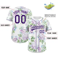 White Purple-White Graffiti Flower Authentic Baseball Jersey 2