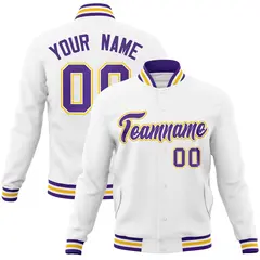 White Purple-White Varsity Full-Snap Letterman Jacket