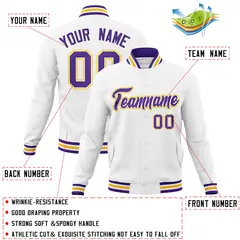 White Purple-White Varsity Full-Snap Letterman Jacket 4
