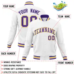 White Purple-White Varsity Full-Snap Letterman Jacket 4