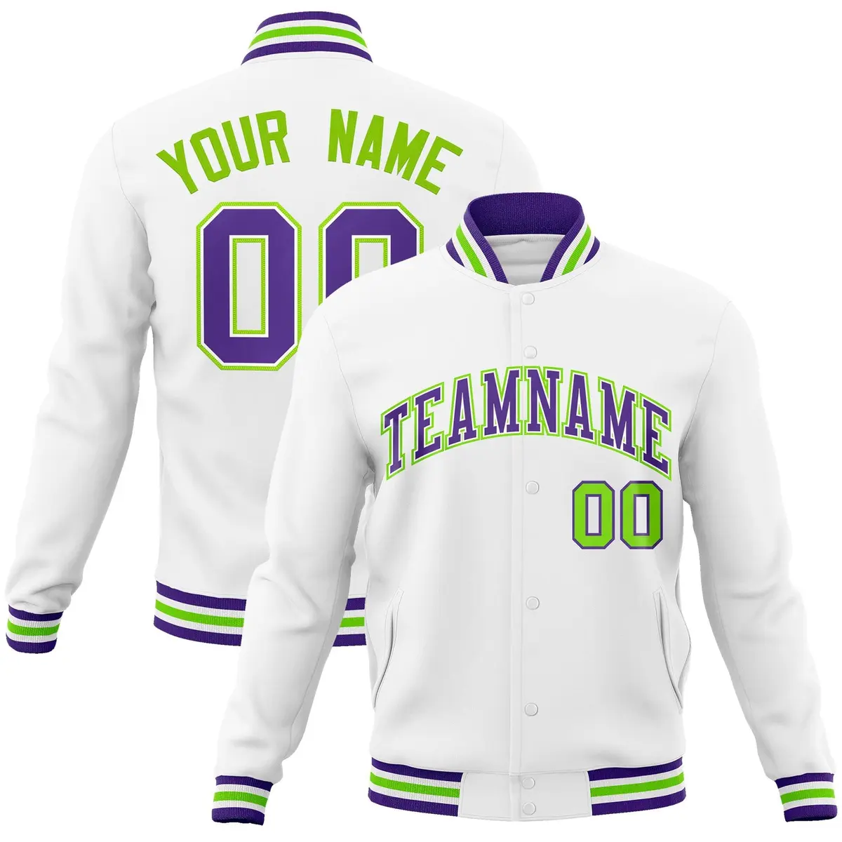 White Purple-White Varsity Full-Snap Letterman Jacket