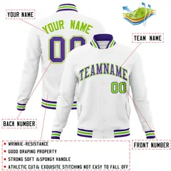 White Purple-White Varsity Full-Snap Letterman Jacket 4
