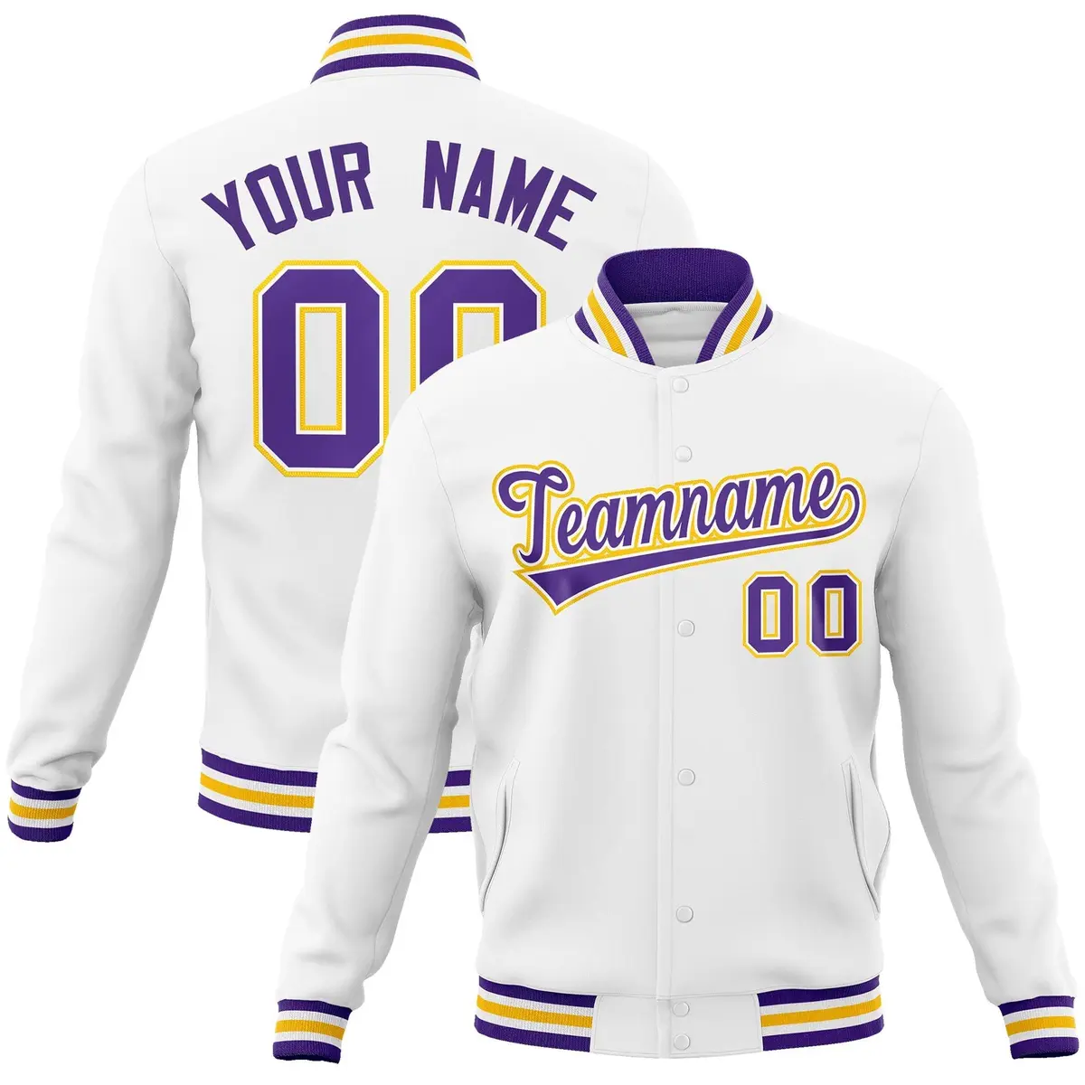 White Purple-White Varsity Full-Snap Letterman Jacket