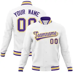 White Purple-White Varsity Full-Snap Letterman Jacket 1