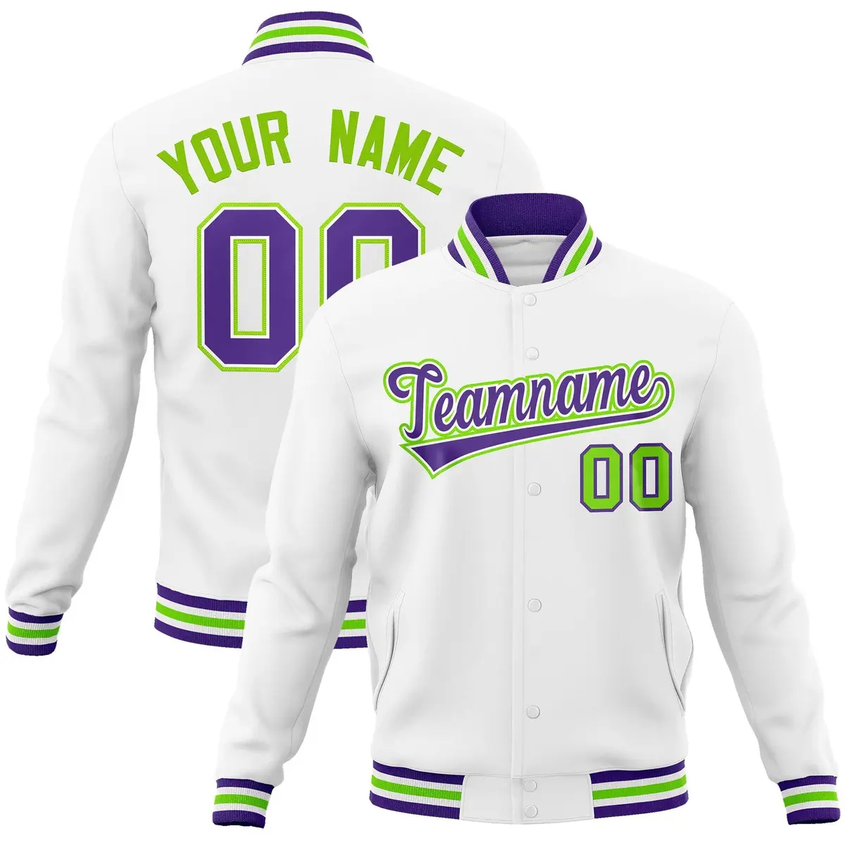 White Purple-White Varsity Full-Snap Letterman Jacket