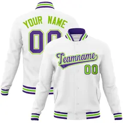 White Purple-White Varsity Full-Snap Letterman Jacket