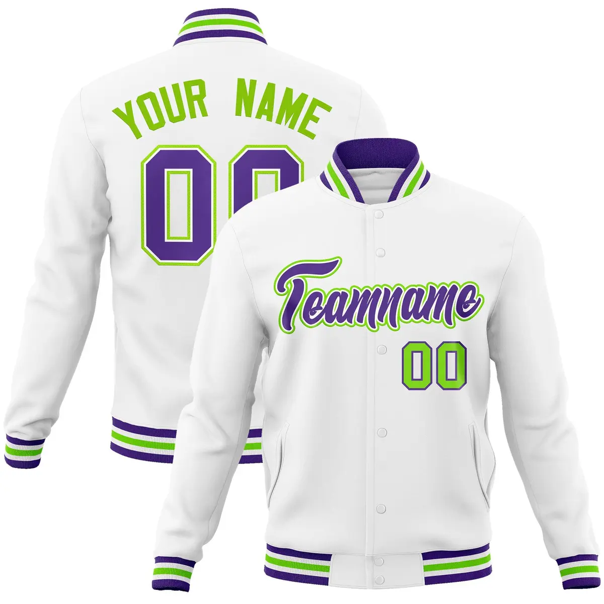 White Purple-White Varsity Full-Snap Letterman Jacket