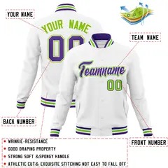 White Purple-White Varsity Full-Snap Letterman Jacket 4