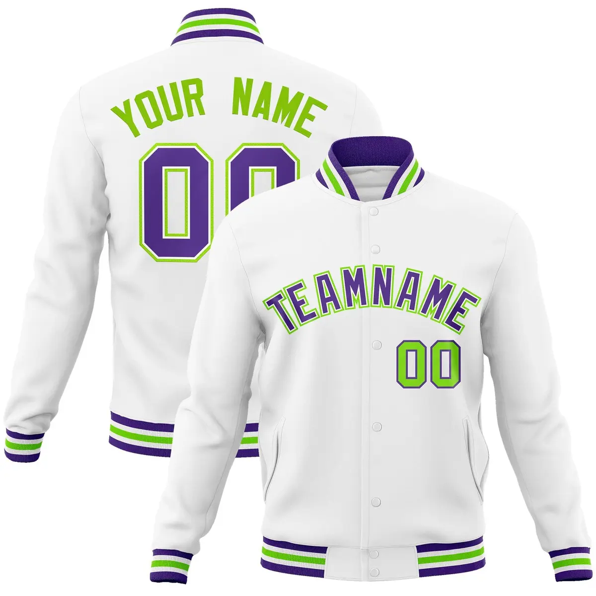White Purple-White Varsity Full-Snap Letterman Jacket