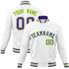 White Purple-White Varsity Full-Snap Letterman Jacket