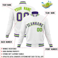 White Purple-White Varsity Full-Snap Letterman Jacket 4
