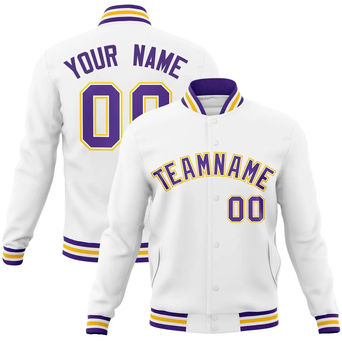White Purple-White Varsity Full-Snap Letterman Jacket