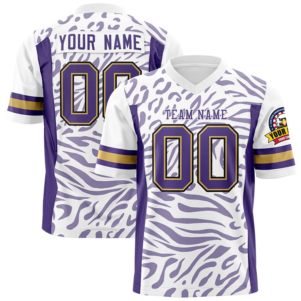 White Purple-White Zebra Stripes Authentic Football Jersey