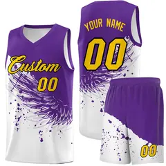White Purple Wing Pattern Basketball Jersey Sports Uniform