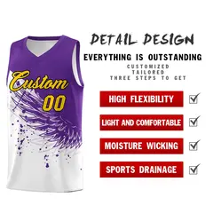 White Purple Wing Pattern Basketball Jersey Sports Uniform 2