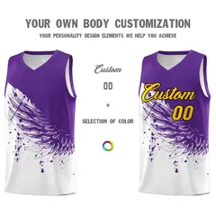 White Purple Wing Pattern Basketball Jersey Sports Uniform 3