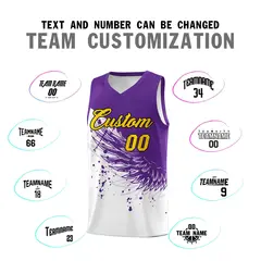 White Purple Wing Pattern Basketball Jersey Sports Uniform 4