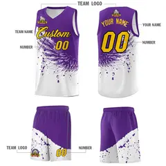 White Purple Wing Pattern Basketball Jersey Sports Uniform 5