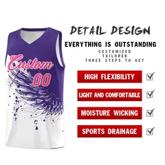 White Purple Wing Pattern Basketball Jersey Sports Uniform 2