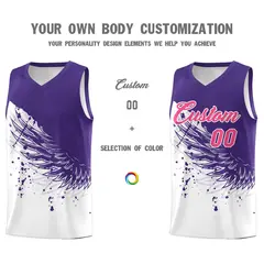 White Purple Wing Pattern Basketball Jersey Sports Uniform 3