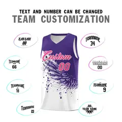 White Purple Wing Pattern Basketball Jersey Sports Uniform 4