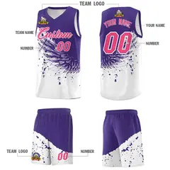 White Purple Wing Pattern Basketball Jersey Sports Uniform 5