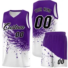 White Purple Wing Pattern Basketball Jersey Sports Uniform 1