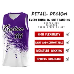 White Purple Wing Pattern Basketball Jersey Sports Uniform 2
