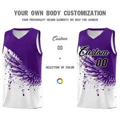 White Purple Wing Pattern Basketball Jersey Sports Uniform 3