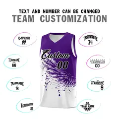 White Purple Wing Pattern Basketball Jersey Sports Uniform 4