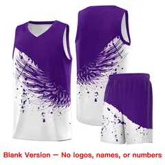 White Purple Wing Pattern Basketball Jersey Sports Uniform 7