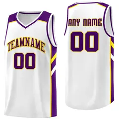 White Purple-Yellow Basketball Jersey
