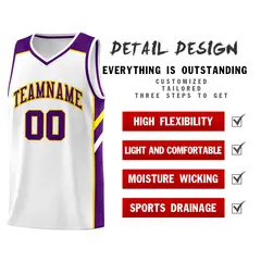 Men's White Purple-Yellow Basketball Jersey 4